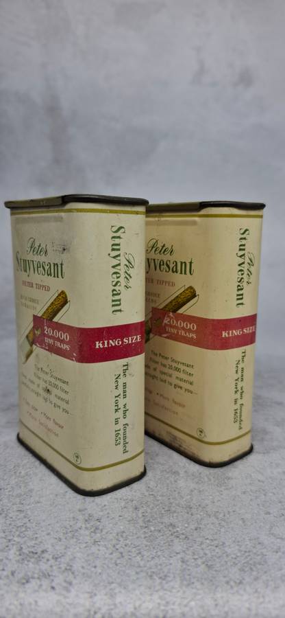 Vintage Set of 2 Peter Stuyvesant Metal Crush Proof Cigarette Boxes