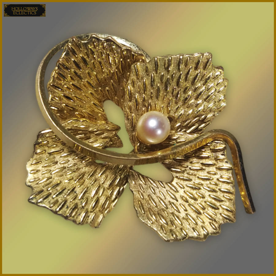Vintage Rolled Gold Brooch With Pearl