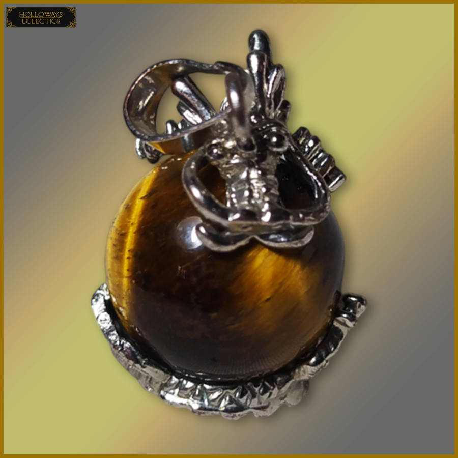 Tiger Eye Silver Plated Dragon Pendant