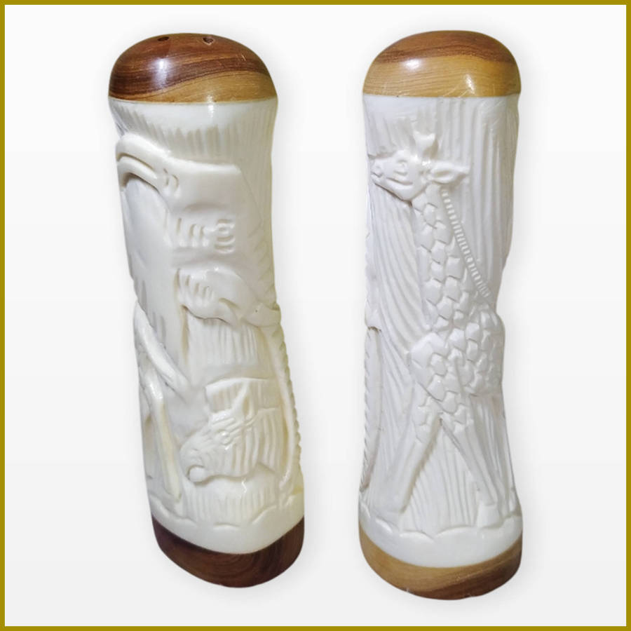 Carved Warthog Tusk Salt And Pepper Set