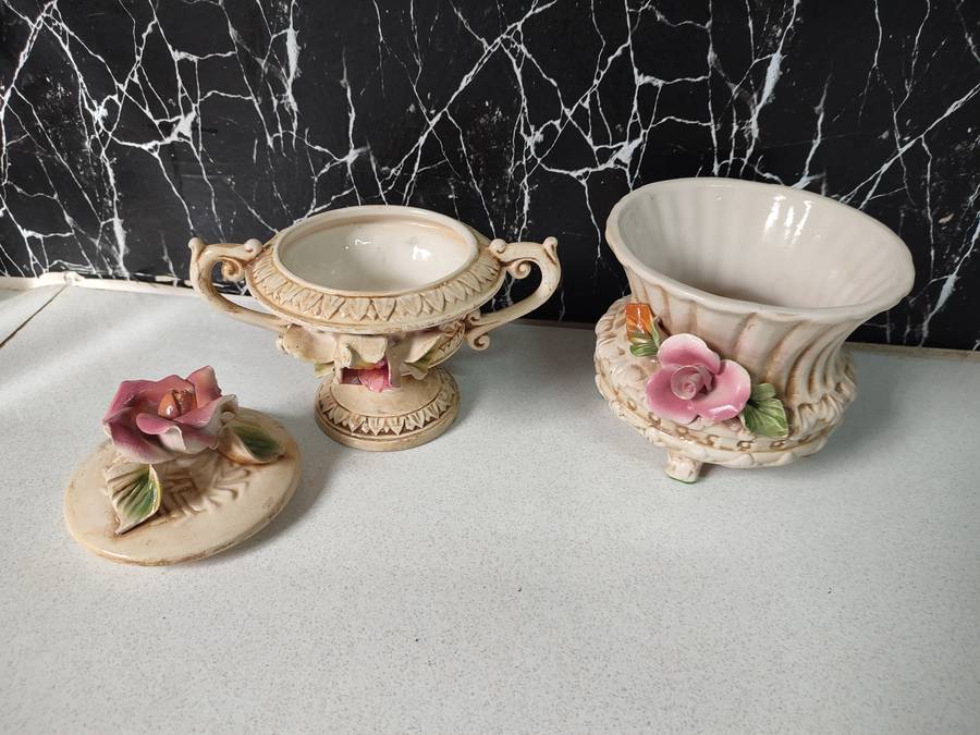 #5 VINTAGE FLORAL CAPODIMONTE BOWL AND VASE