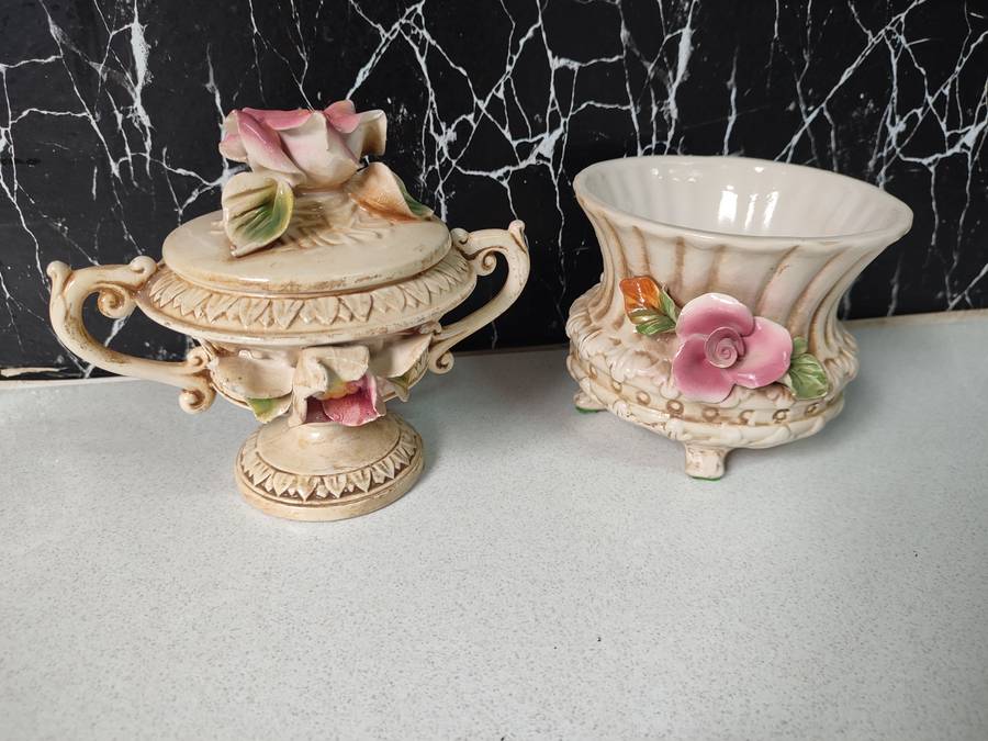 #5 VINTAGE FLORAL CAPODIMONTE BOWL AND VASE