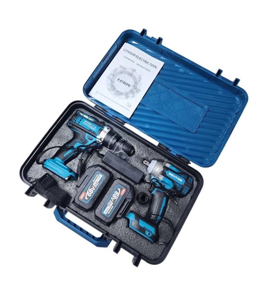 Rechargeable hammer drill and impact wrench set 68V