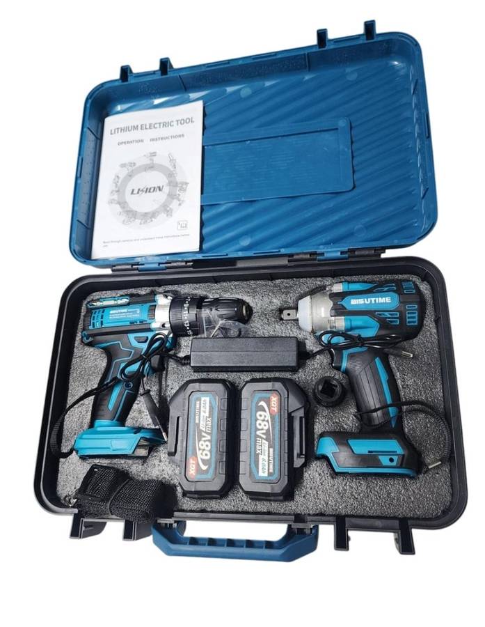 Rechargeable hammer drill and impact wrench set 68V