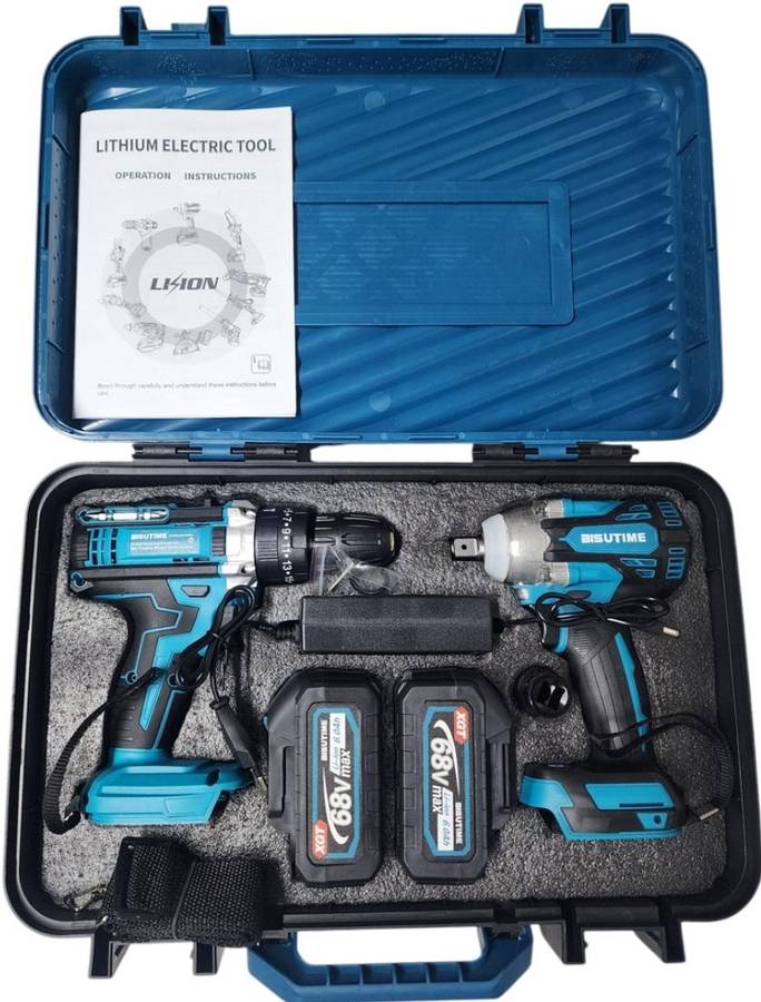 Rechargeable hammer drill and impact wrench set 68V