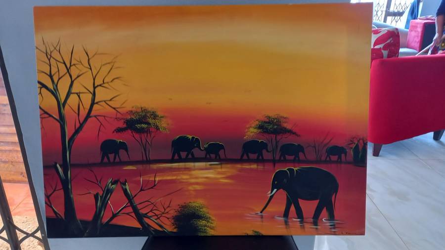 Paint on canvas, Beautiful elephant scene