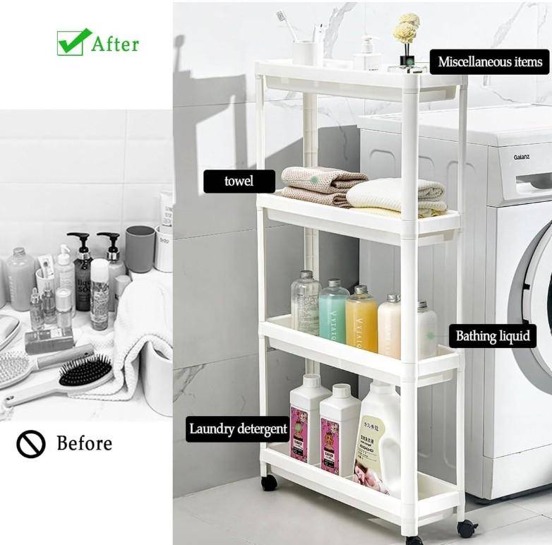 4-Tier Rolling Storage Cart with Lockable Wheels for Home and Office
