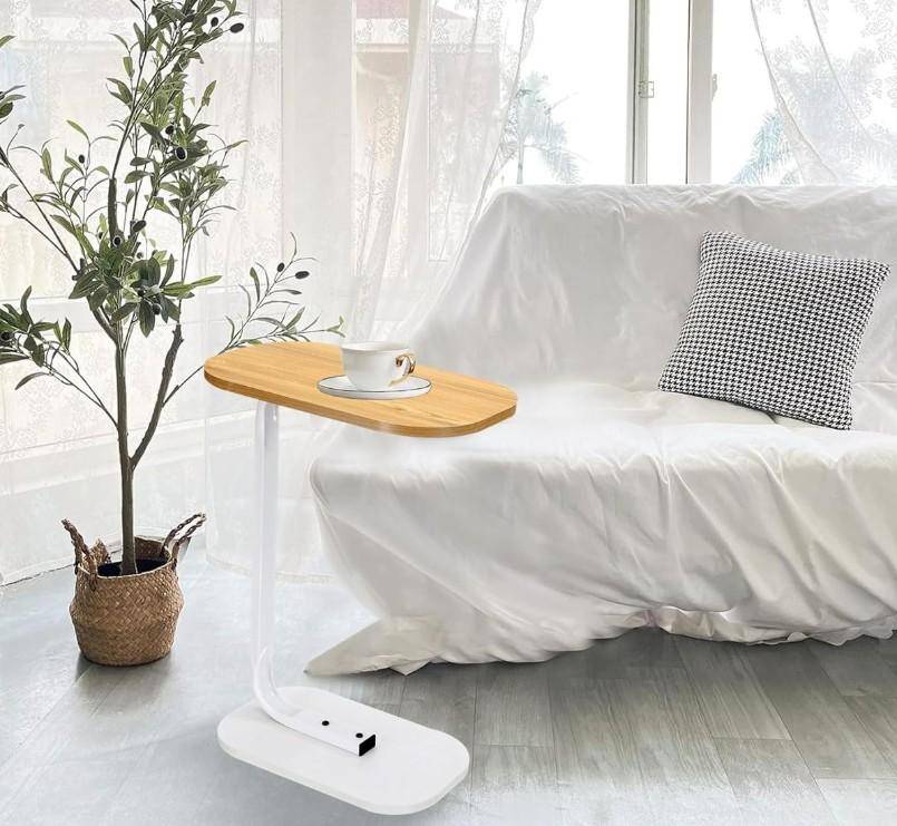 Bedside C-Shaped Coffee Table with Wooden Top