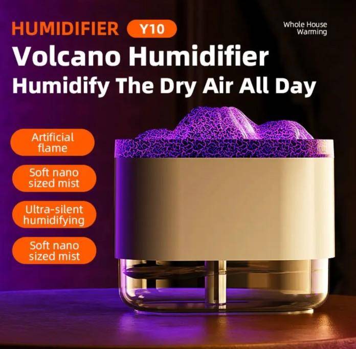 Volcano Ultrasonic Aroma Air Diffuser/Humidifier with Flame Mist Spray - USB charged