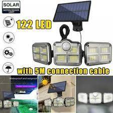 122 LED Waterproof Solar Flood Light with Remote -  3 Head Adjustable