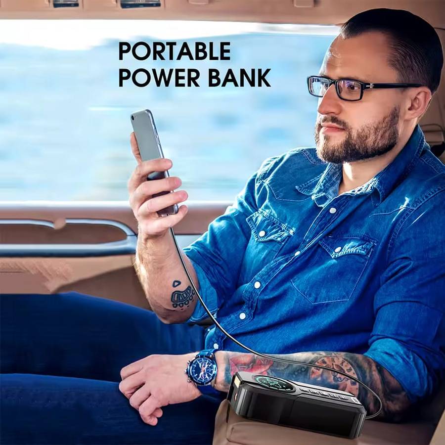Smart Portable Lithium Jump Starter Power Bank Portable Air Compressor Car Battery Booster