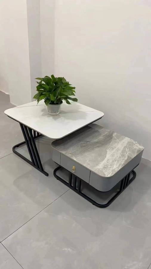 Modern Marble & Glass Nesting Coffee Table Set  Luxury Living Room Tables with Storage Drawer