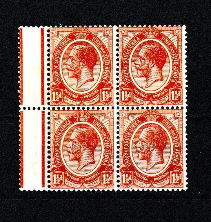 UNION 1913  1 1/2 PENNY BLOCK,SPLIT PERF IN MARGIN