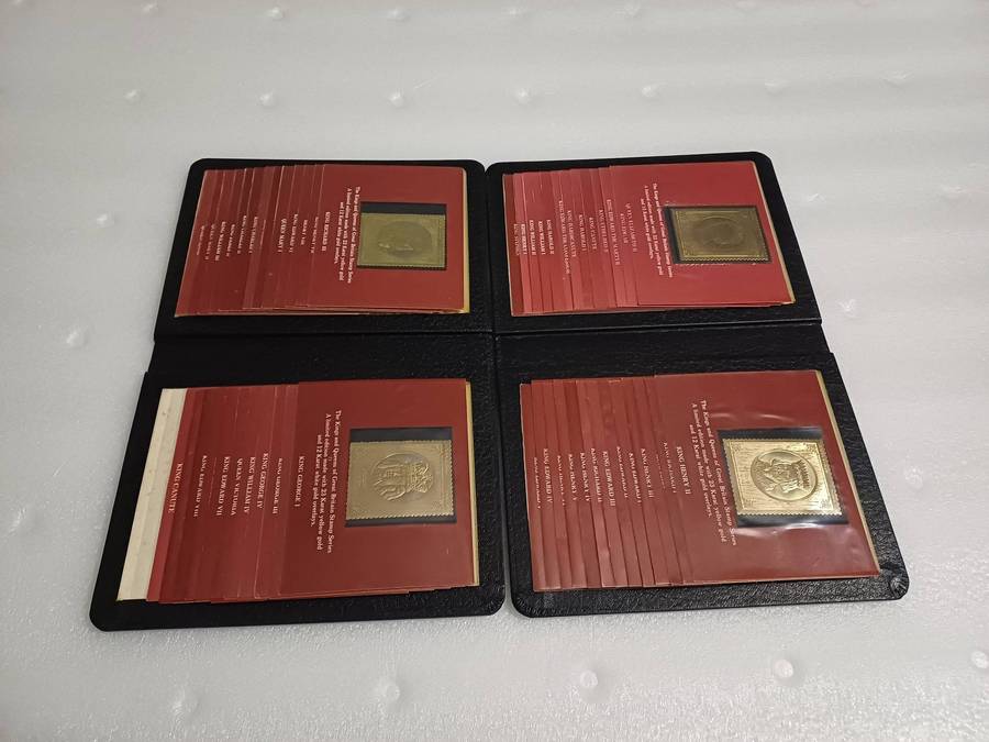 1977 set of 49 x 23ct and 12ct gold stamps. Kings and Queens of England.