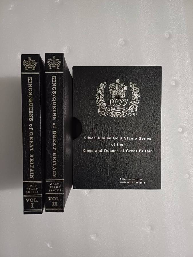 1977 set of 49 x 23ct and 12ct gold stamps. Kings and Queens of England.