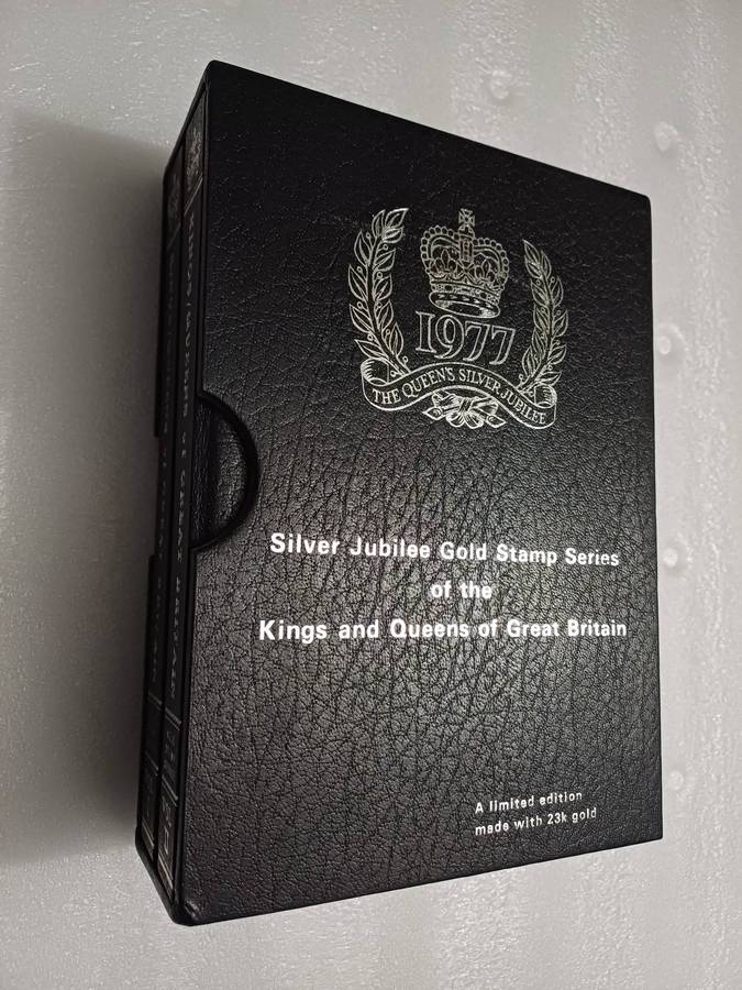 1977 set of 49 x 23ct and 12ct gold stamps. Kings and Queens of England.