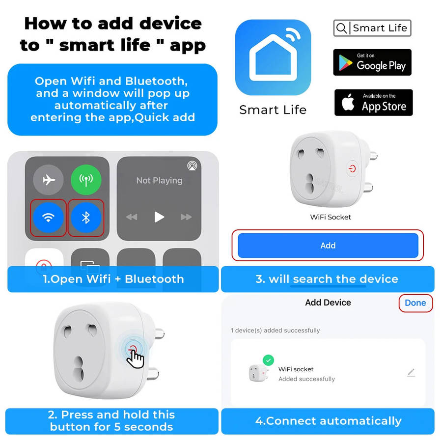 WiFi Smart Plug 16A TUYA South African Power AC Plug Socket