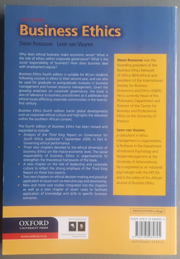 Business Ethics 4th Edition - Deon Rossouw, Leon van Vuuren
