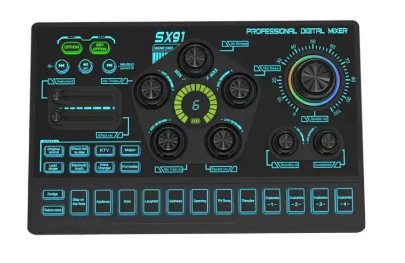 Sound Card, Multi-function Professional Mixer Mobile Phone Computer Live Streaming (Black) - sx91