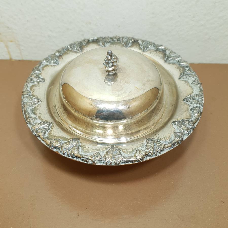 Hallmarked vintage Silver Plated on Copper cheese dom on stand - Made in France.