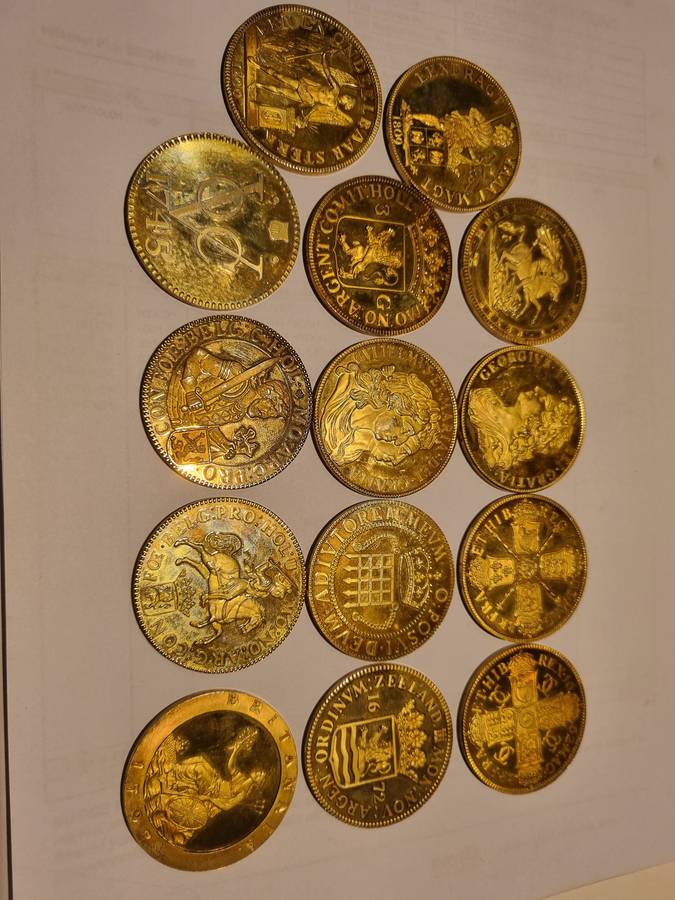 SET OF 14 GOLD GILTED STERLING SILVER COMMEMORATIVE COINS