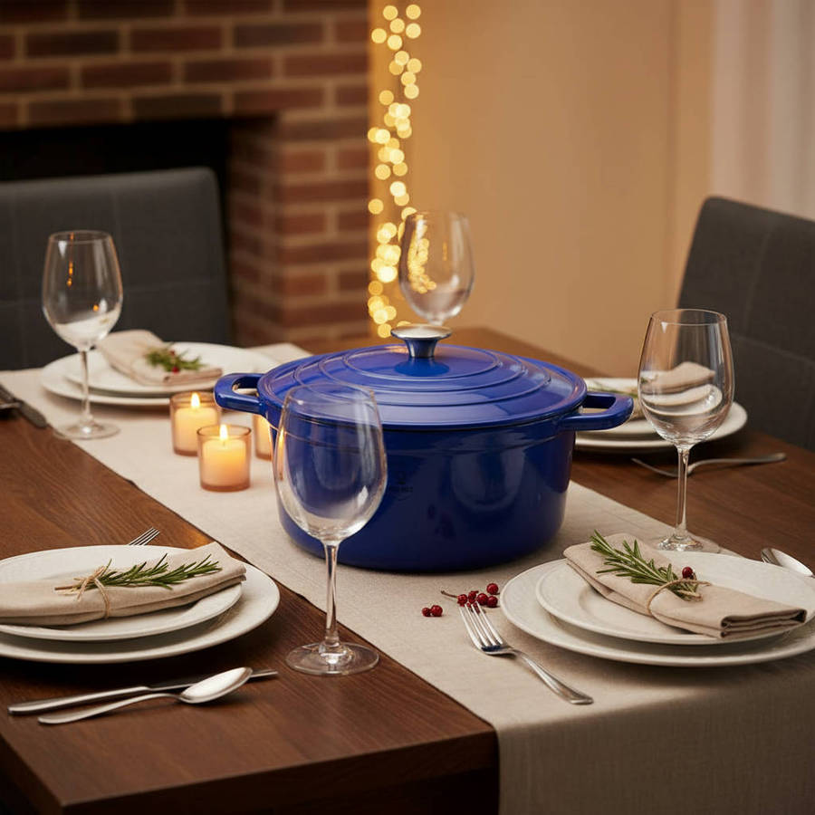 Chefs Choice 28cm Enameled Cast Iron Pot with Lid | Premium Quality - Blue