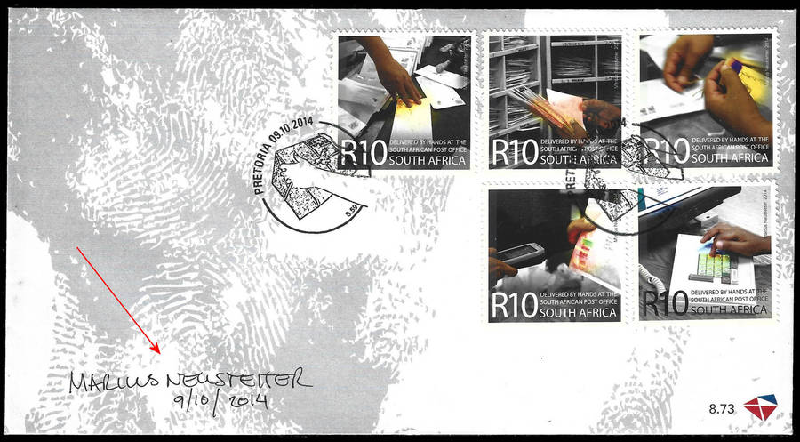 2014 World Post Day SIGNED FDC BY STAMP DESIGNER, Scarce and attractive