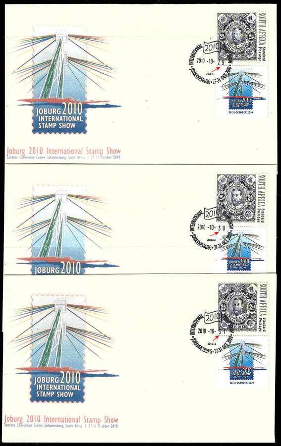 2010 JHB International Stamp Show, 5 x FDC's each cancelled on the 5 different days of the show