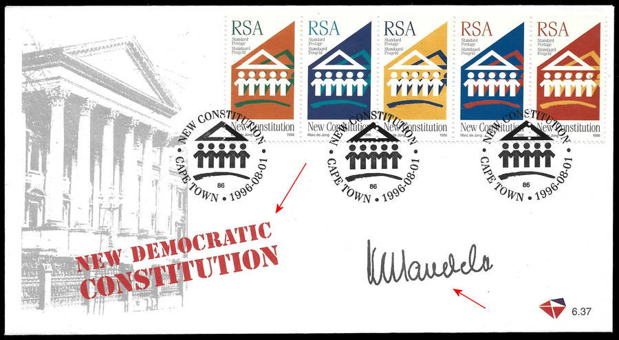 1996 New Democratic Constitution FDC with Late Pres. Nelson Mandela autopen signature, Scarce