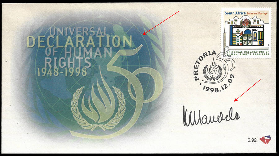 1998 Human Rights FDC with Late Pres. Nelson Mandela autopen signature, Scarce