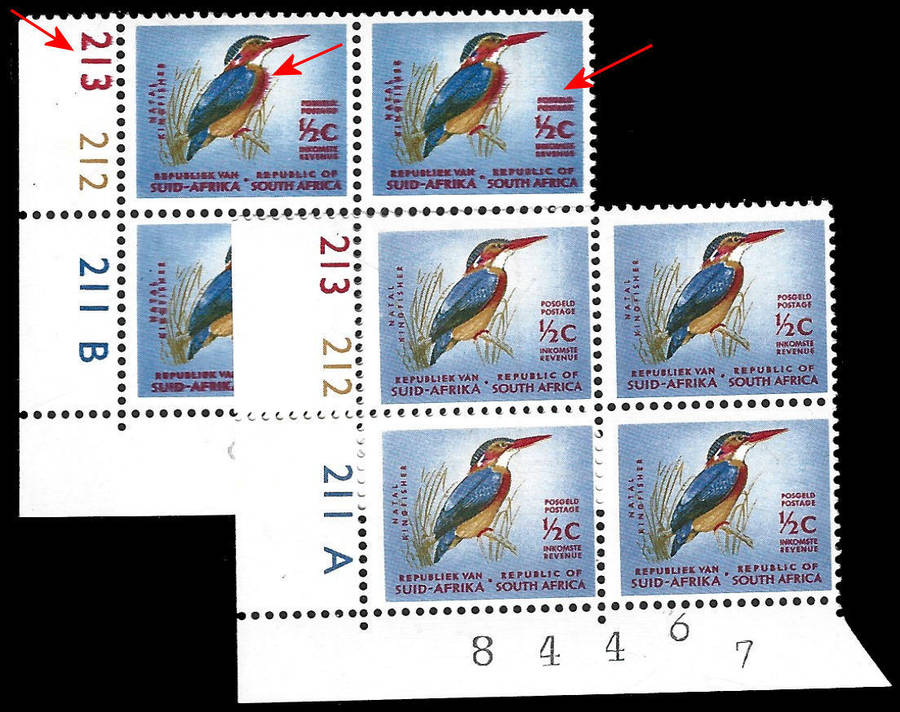 1st Def 1/2c Control B with RED SMUDGE on all stamps (Over inking)