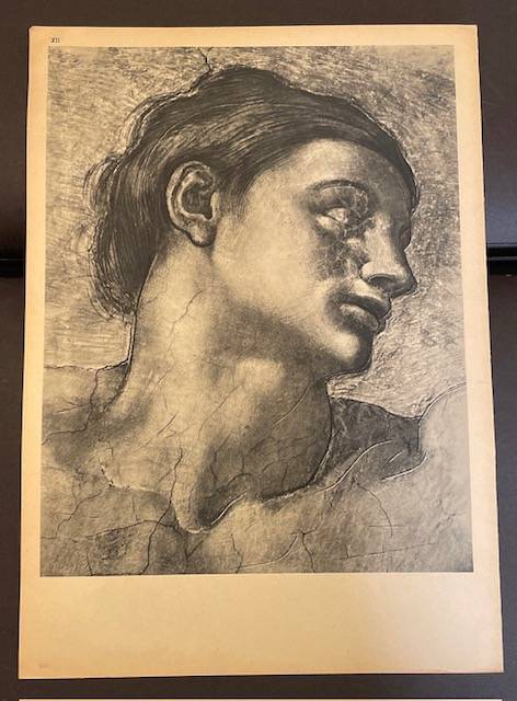 Antique Art Prints - Michelangelo - Sistine Chapel Detail in black and white -2pages, 4 prints