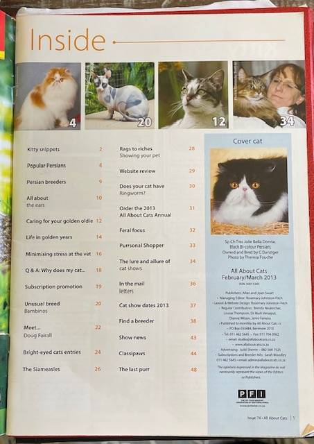 ALL ABOUT CATS MAGAZINE  #74 -2013 - THE POPULAR PERSIAN AND MORE...