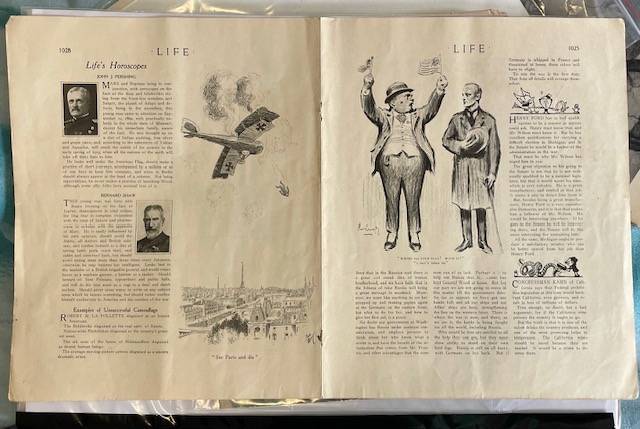 Centre fold drawing "ON THE WESTERN FRONT" from LIFE magazine - June 1918 issue. Rare find!