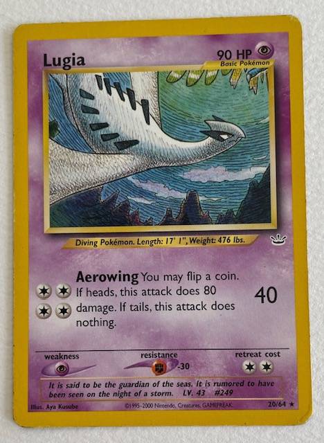 Pokémon Trading Card - LUGIA - 1995-2000  20/64 RARE!