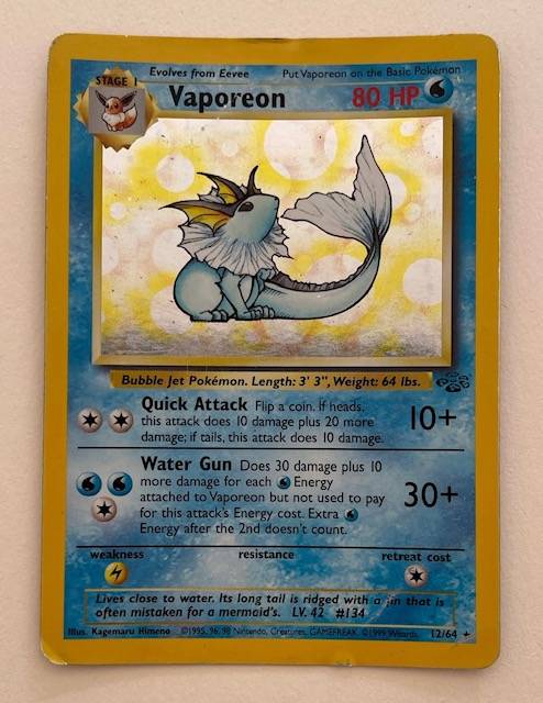Pokémon Trading Card - 1999. VAPOREON HOLO - 12/64 - WELL PLAYED