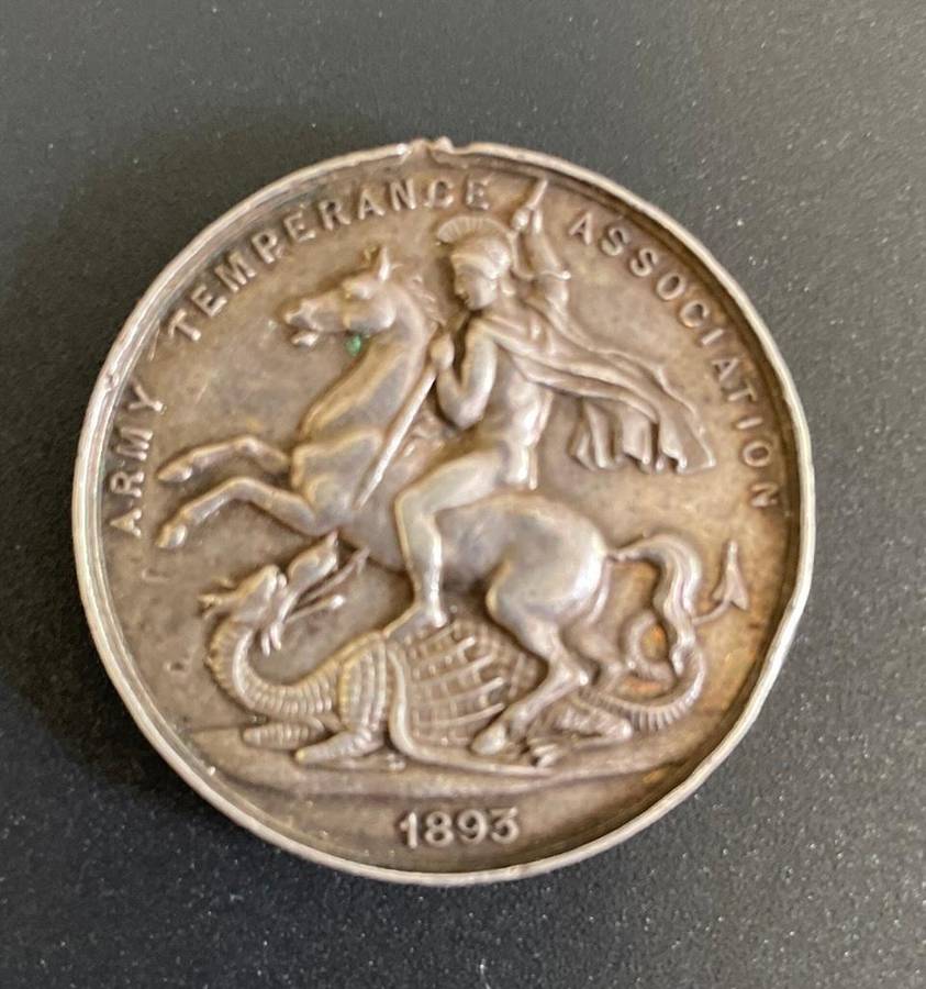 Antique 1893 Army Temperance Medal - with Masonic symbols on reverse.