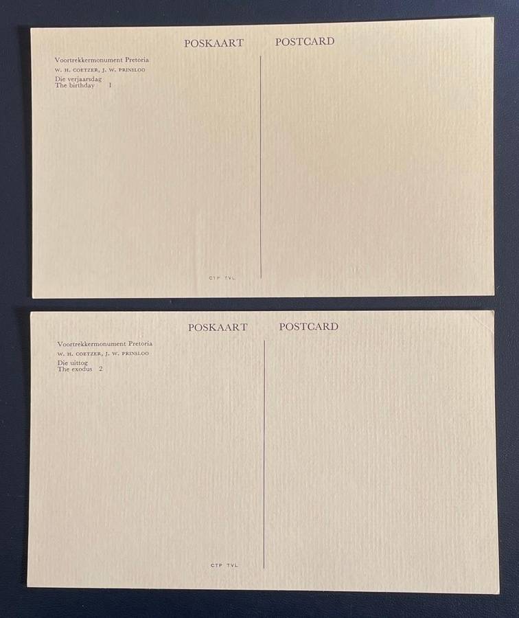 VOORTREKKER MONUMENT  POSTCARDS (2)  -  unused .#1 & # 2  Africana