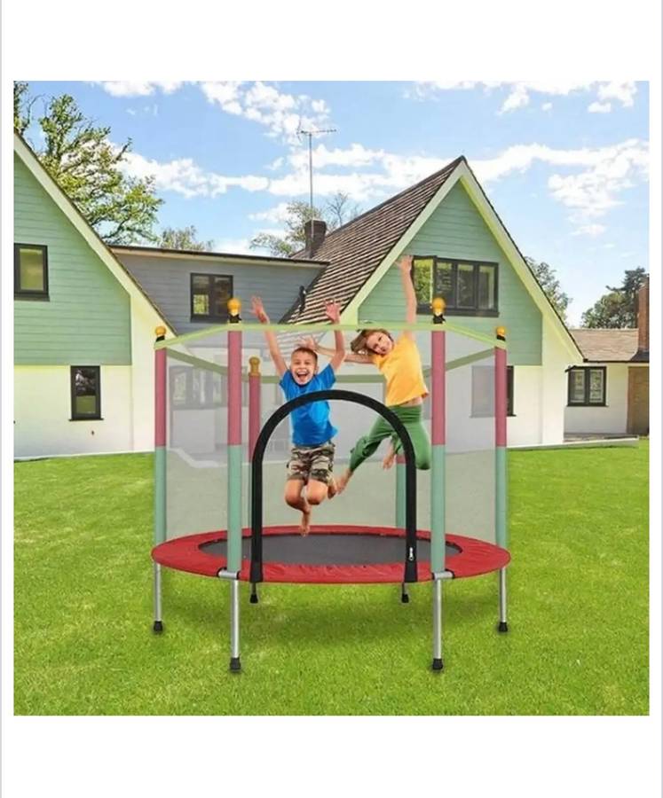 140cm Kids Trampoline with Zipper Enclosed Safety Net and Padded Spring Cover