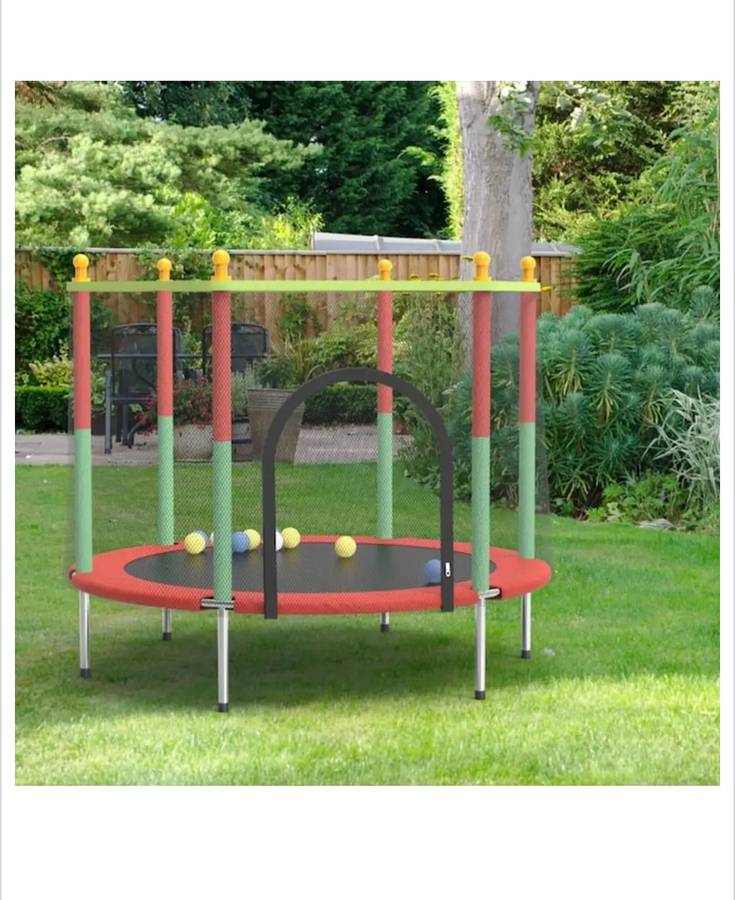 140cm Kids Trampoline with Zipper Enclosed Safety Net and Padded Spring Cover