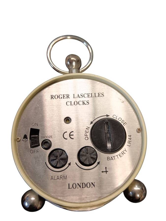 ROGER LASCELLES CLOCKS LONDON.ALARM BATTERY CLOCK
