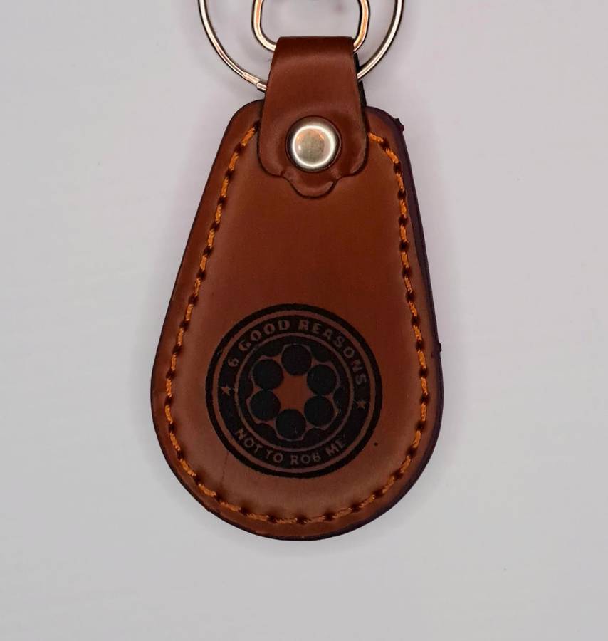 Engraved Leather Keyring - Half Oval Shape