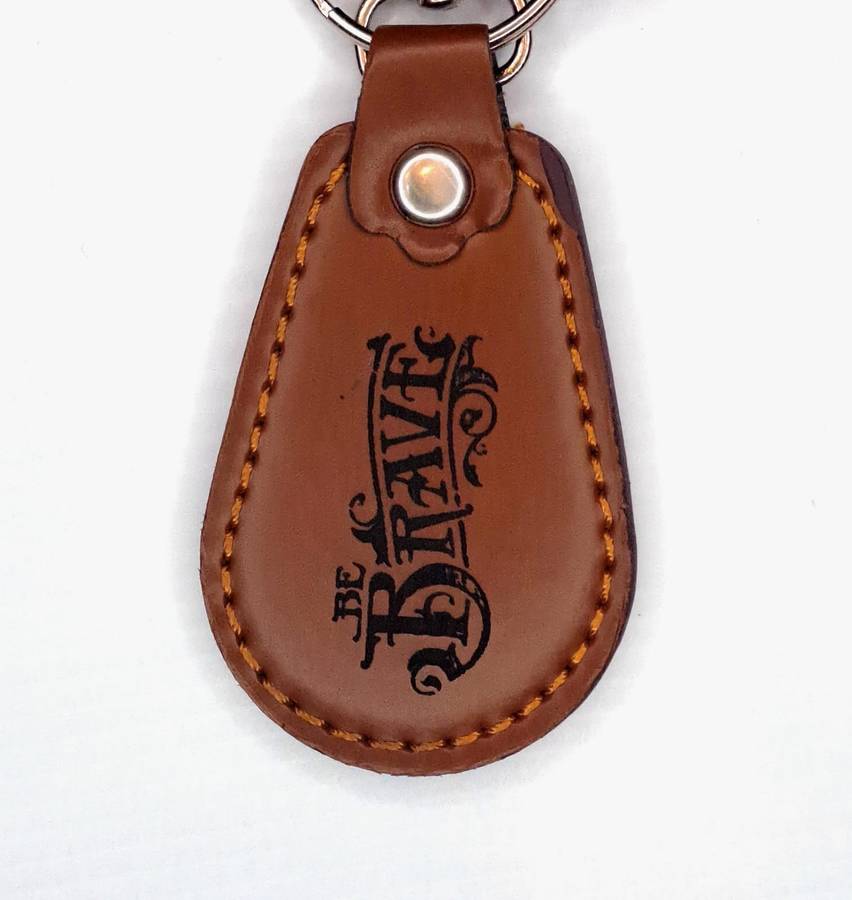 Engraved Leather Keyring - Half Oval Shape