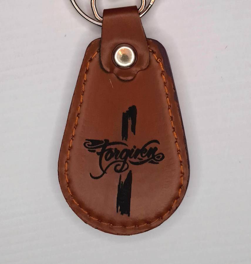 Engraved Leather Keyring - Half Oval Shape