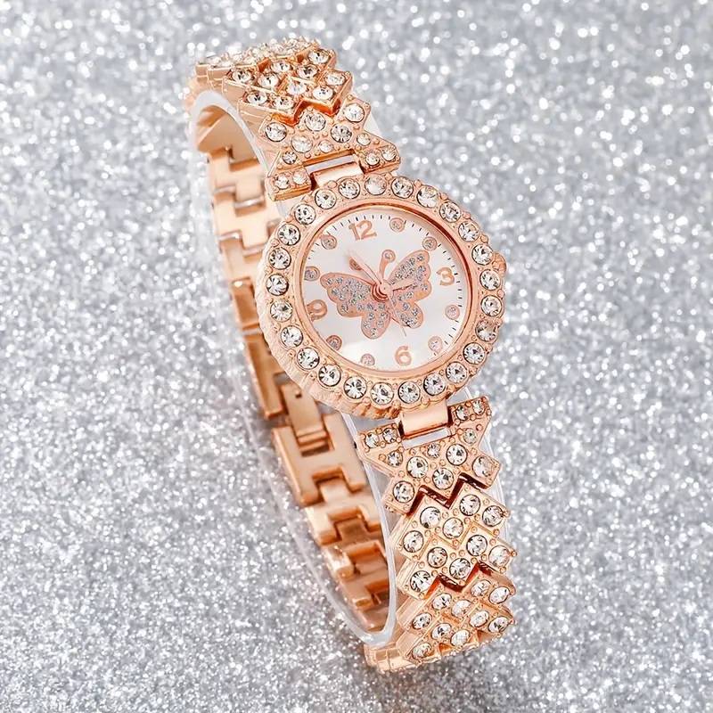 2 Pcs/Set Elegant Ladies' Quartz Wrist Watch & Shiny Versatile Rhinestone Bracelet
