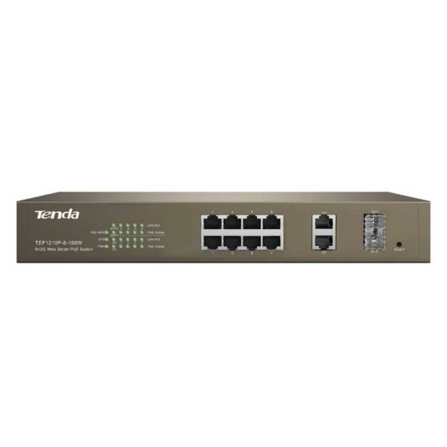 Tenda 8 Port Fast Ethernet 2GE+2SFP Web Smart 123W PoE Switch