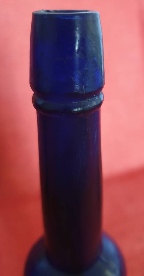 2 x very old cobalt blue castor oil bottles