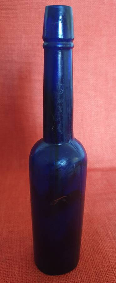 2 x very old cobalt blue castor oil bottles