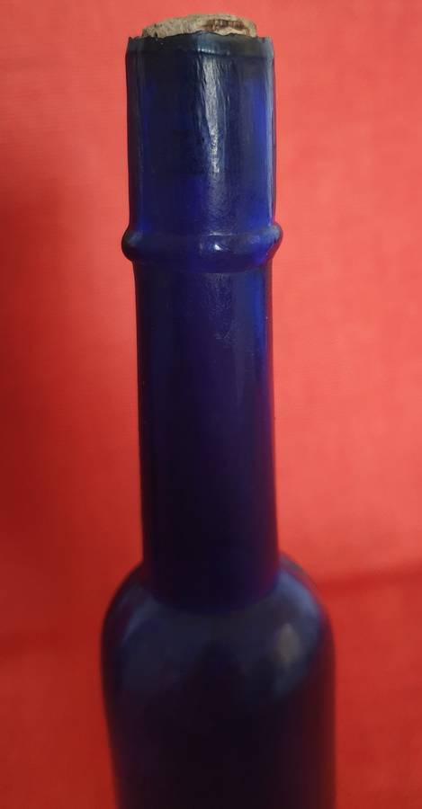 2 x very old cobalt blue castor oil bottles