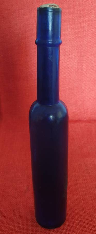 2 x very old cobalt blue castor oil bottles